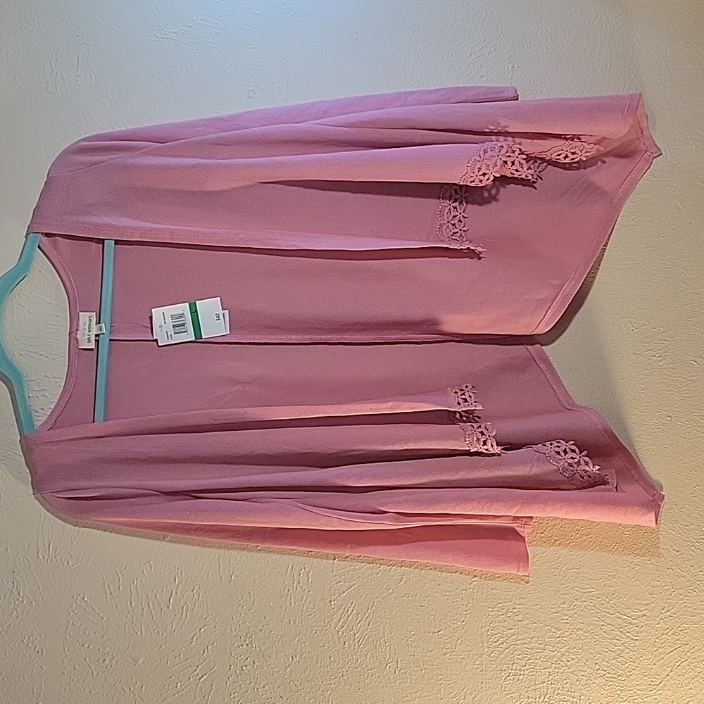 Girls size L Self Esteem open front sweater in rose pink